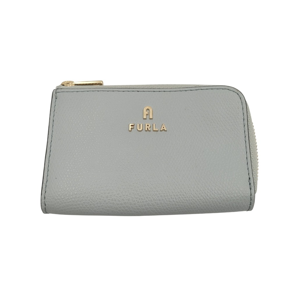 Furla Camelia Small Zip Around Coin Case Keyring Light Blue Leather Wallet Small